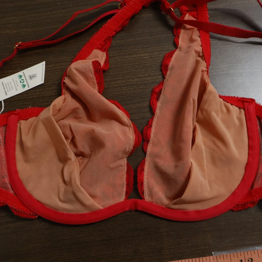 Free People‎ x We Are HAH 2 Timer Bra Siren Red Adjustable 28-36C Sexy Lace NWT
